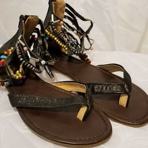 Beaded zipper sandals